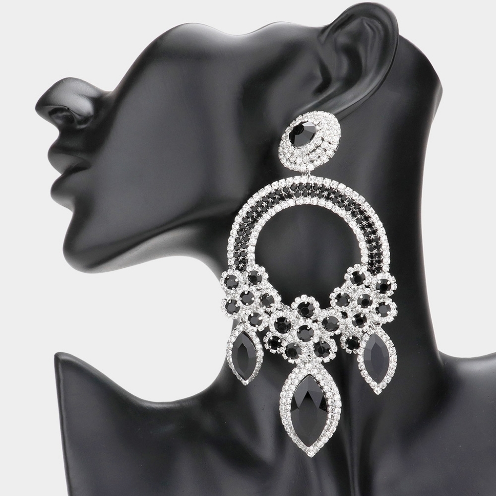 Clear Black Flower Oversized Large Dangle Earrings Sexy Large Statement Jewelry